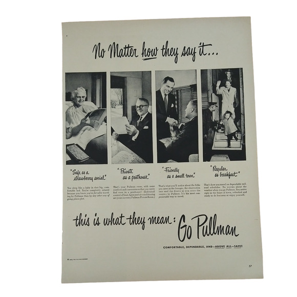 Pullman‎ Trains 10x14 No Matter How They Say It 1950 Original Retro Vtg PRINT AD - Picture 10 of 10